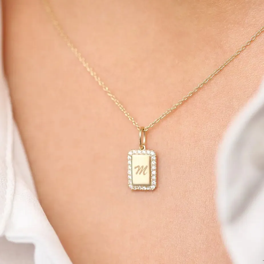 0.18CTW Diamond Tag Initial Necklace