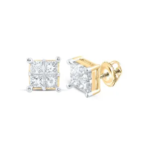 1 cttw Princess Diamond Square Cluster Stud Earrings 14k Yellow Gold Screw Back