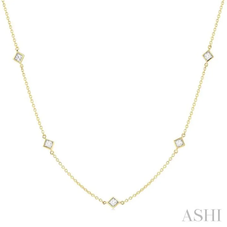 1.00 ctw Princess Cut Diamond Fashion Necklace in 14K Yellow Gold