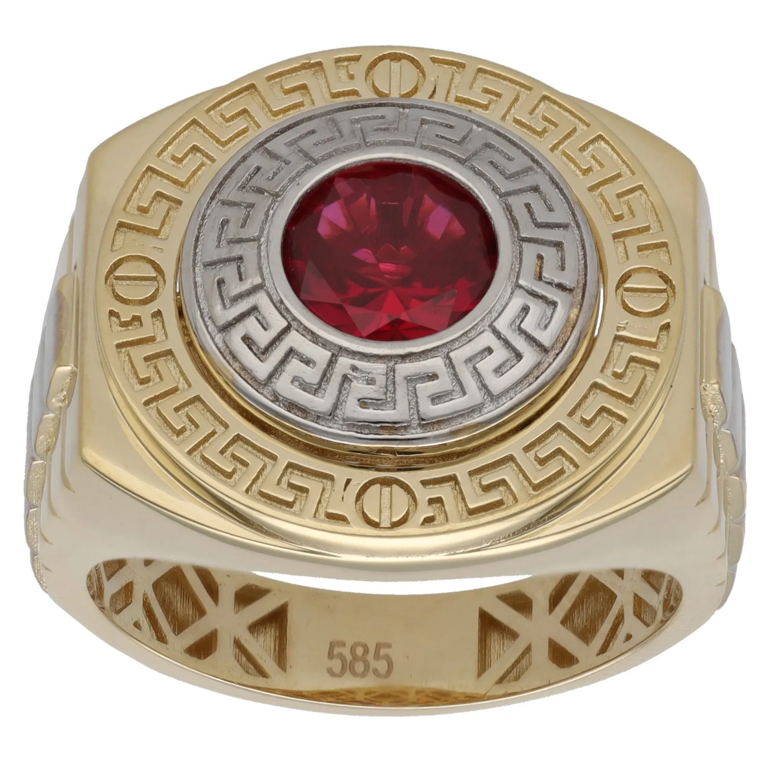 14ct Bi-Colour Gold Red Stone Signet Ring