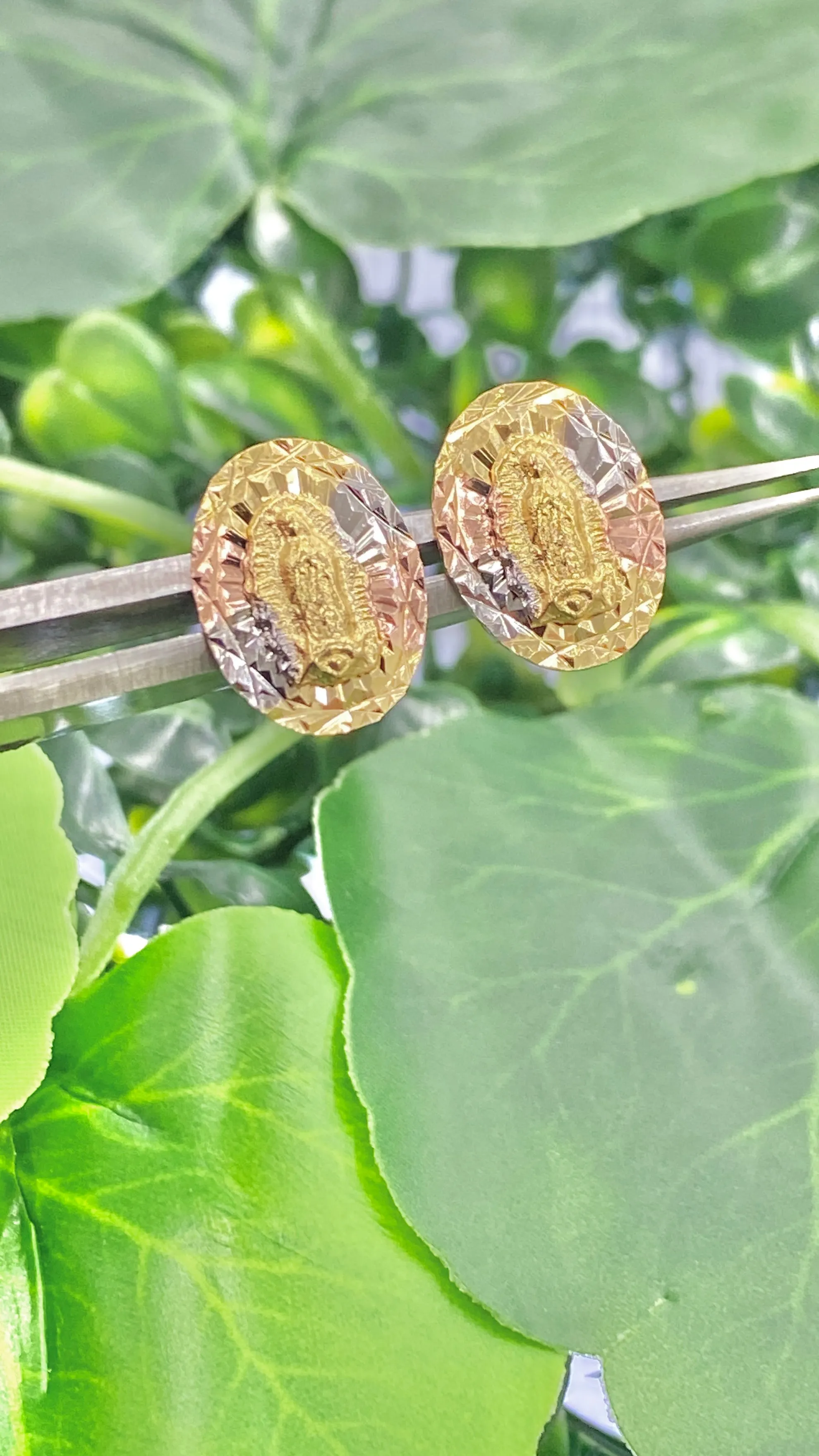 14K Gold Filled Virgen de Guadalupe Earrings Tri Color for Womens 13x10mm / Everyday Earrings Womens Jewelry / Dainty Earrings /Aretes Mujer