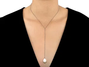 14k Yellow Gold Pearl Necklace Lariat Diamond