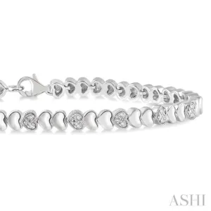 1/6 Ctw Puffed Heart Plain and Round Cut Diamond Fashion Bracelet in Sterling Silver