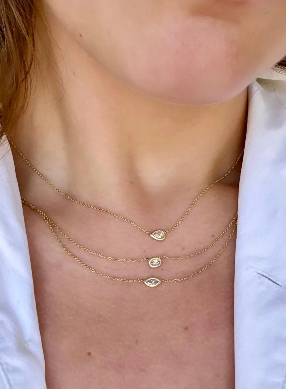 18 Karat Gold Rose Cut Pear Shaped Diamond Necklace