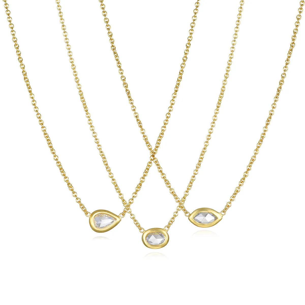 18 Karat Gold Rose Cut Pear Shaped Diamond Necklace