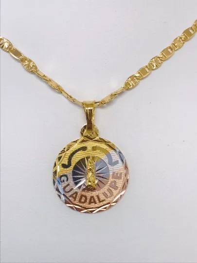 18K Gold Filled Virgen de Guadalupe Necklace 21x18mm Valentino Chain for Womens Mens Kids / Guadalupe Necklace / Cadena y Dije de Guadalupe