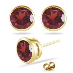 3.20 Cts of 7 mm AA Round Garnet Stud Earrings in 14K Yellow Gold-Screw Backs