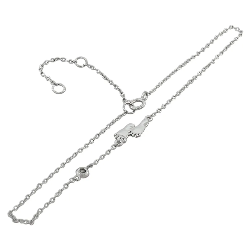 925 Sterling Silver Bezel-Set CZ Foot Feet Womens Link Chain Anklet Bracelet
