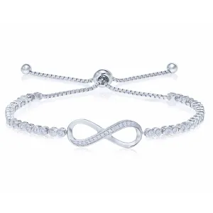 925 Sterling Silver Infinity Adjustable Bracelet with CZ