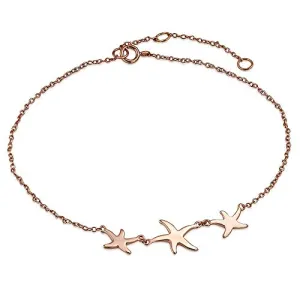 925 Sterling Silver Yellow Gold-Tone Three Triple Starfish Anklet Bracelet