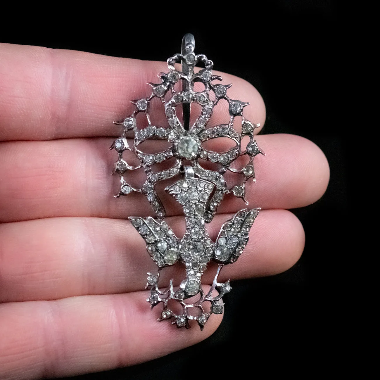 Antique Georgian French Saint Esprit Paste Dove Pendant Silver Circa 1820