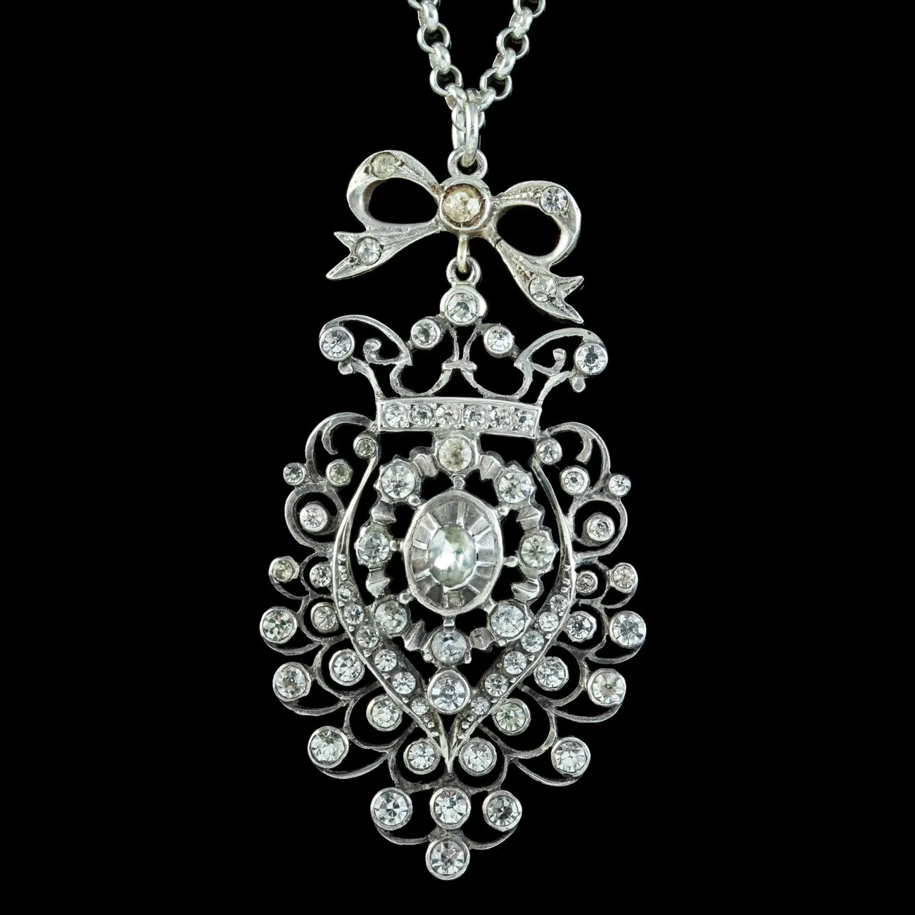 Antique Victorian Paste Pendant Necklace Silver