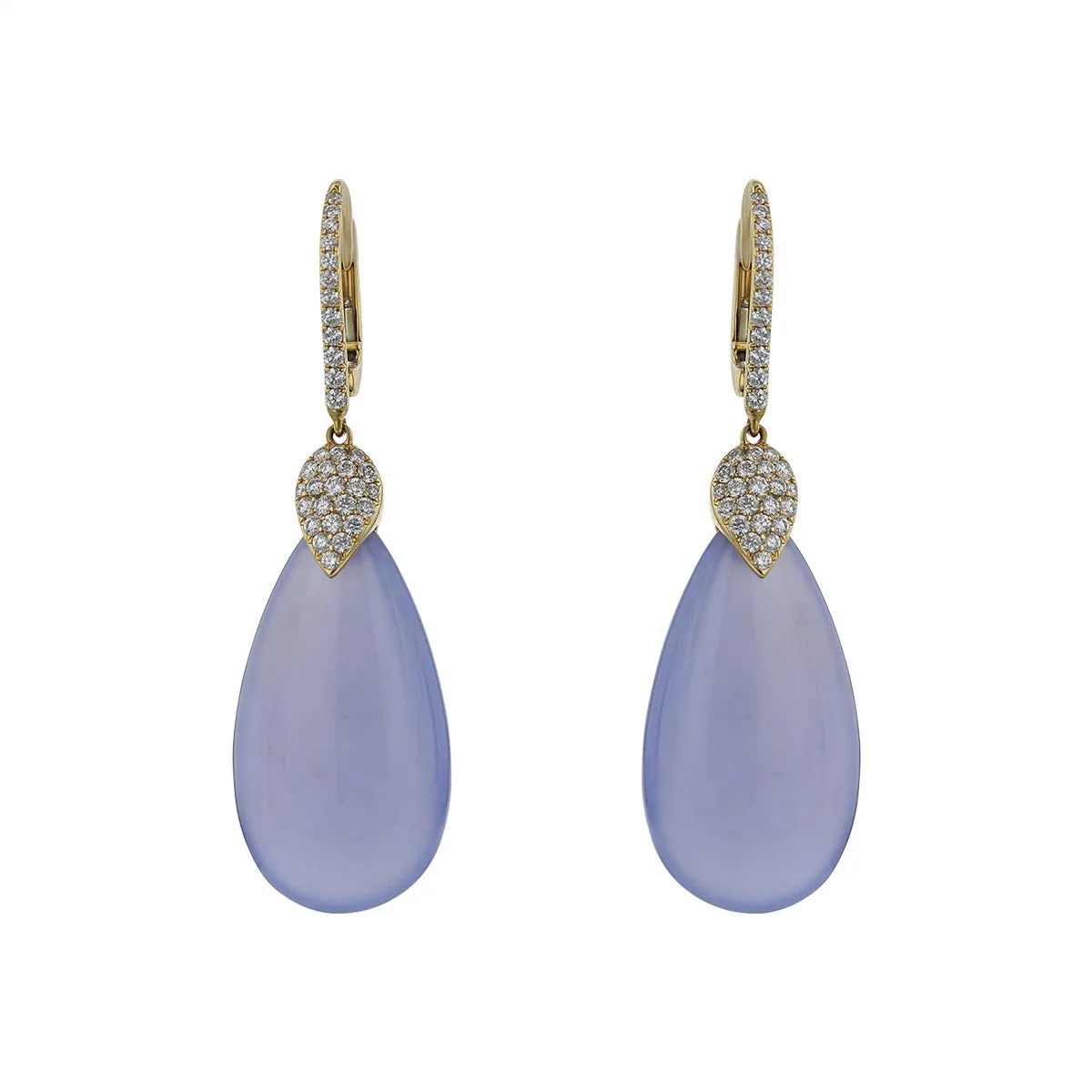 Blue Chalcedony and Diamond Drop Earrings