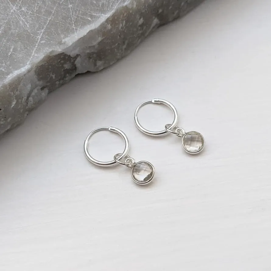 Crystal Quartz Micro Hoop Earrings