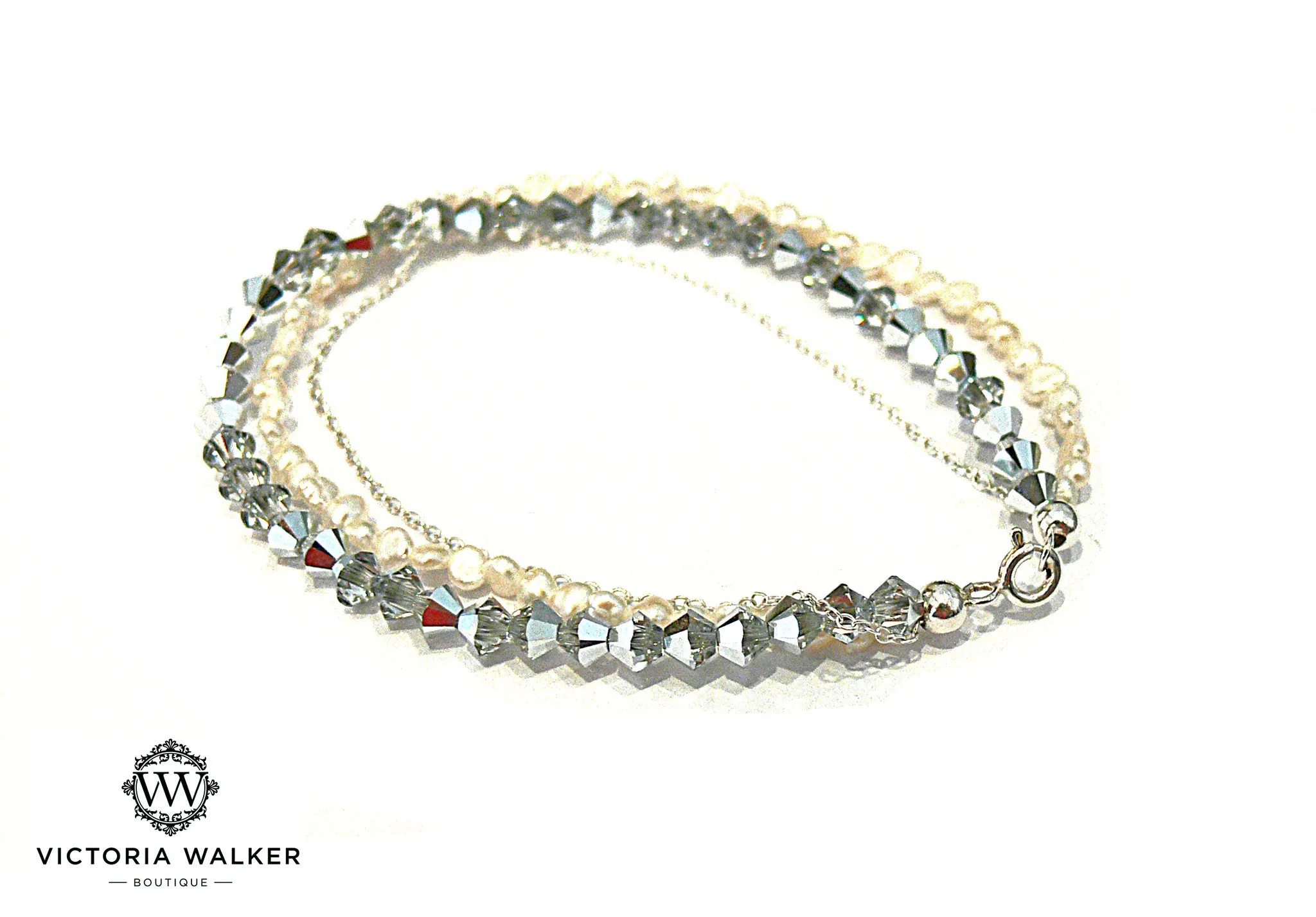 Crystals and Pearls Strands Bracelet