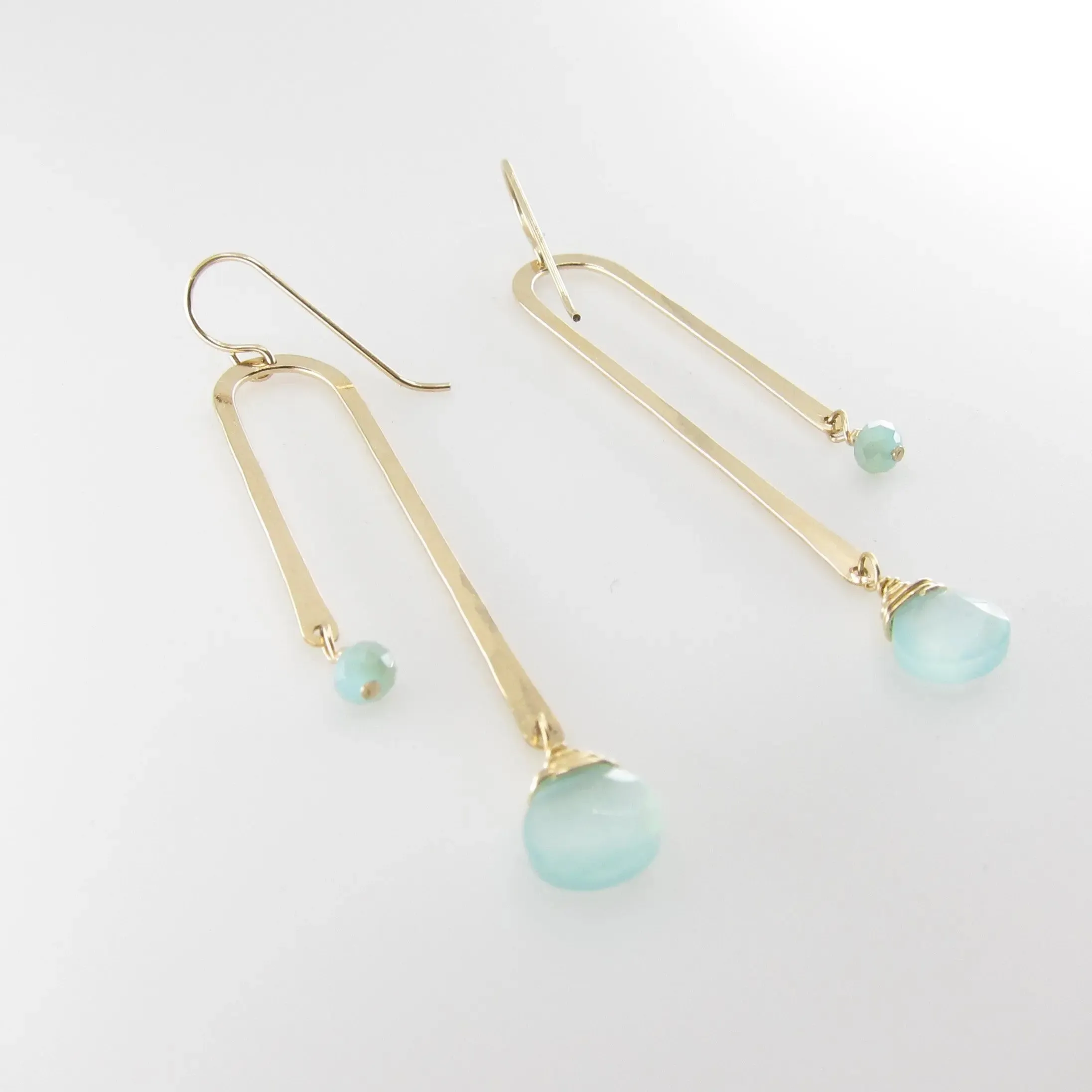 Forged Asymmetrical Arch Earring with Aqua Chalcedony
