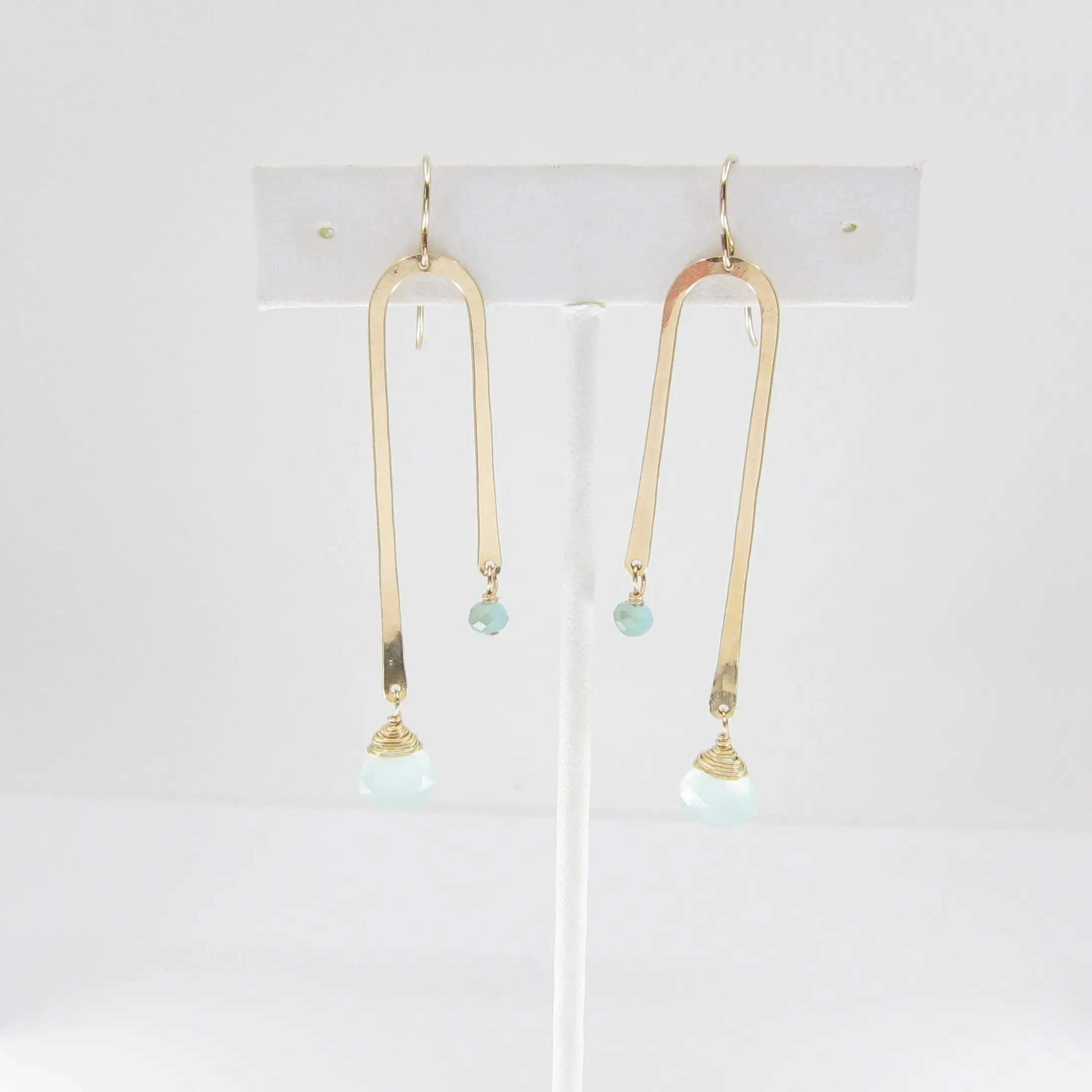 Forged Asymmetrical Arch Earring with Aqua Chalcedony