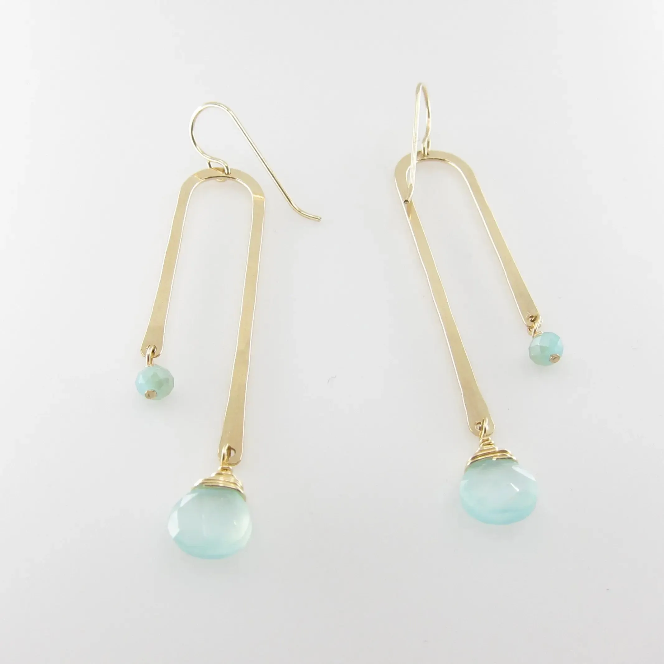 Forged Asymmetrical Arch Earring with Aqua Chalcedony