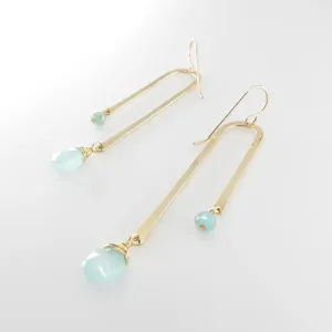 Forged Asymmetrical Arch Earring with Aqua Chalcedony
