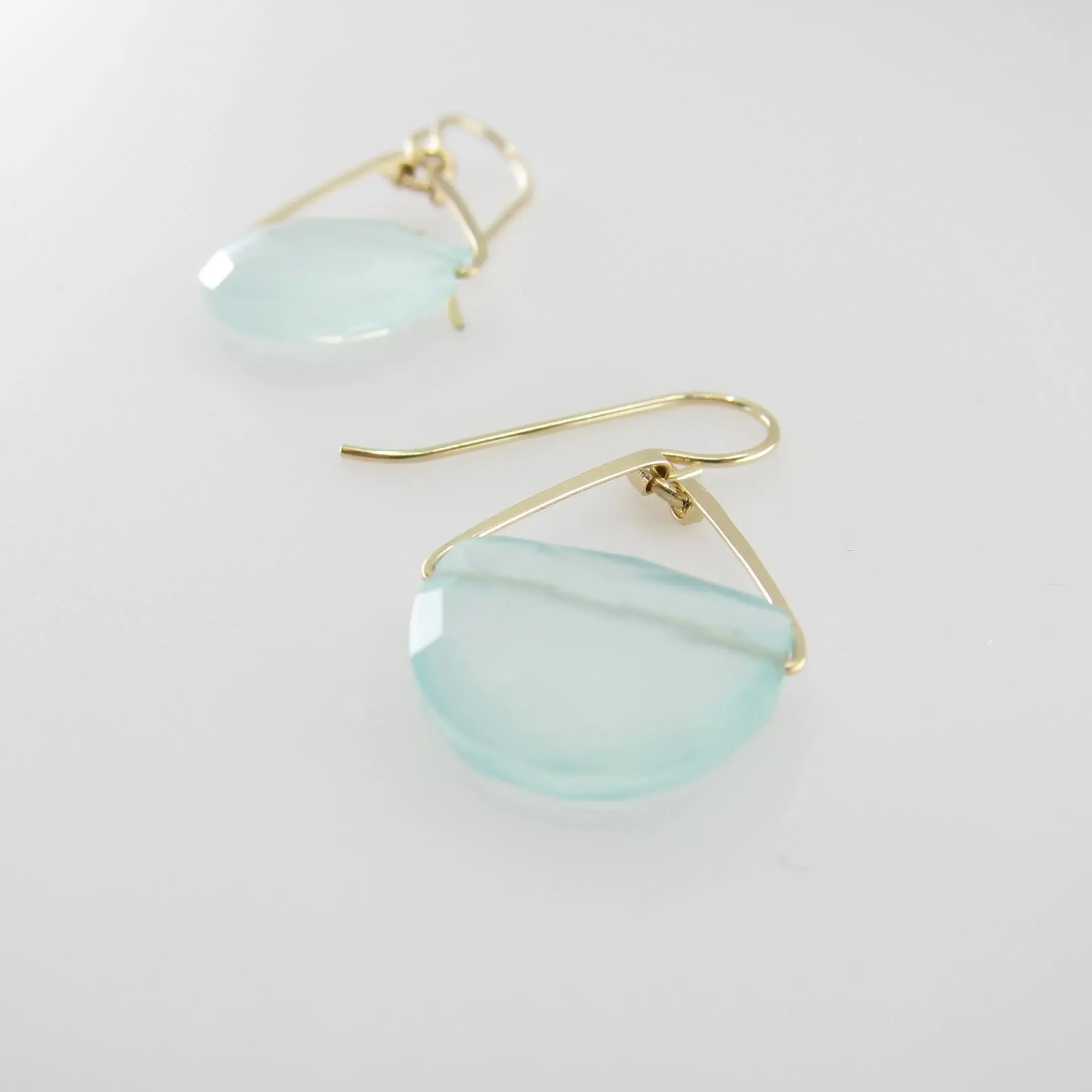 Forged Earrings with Aqua Chalcedony Half Moon Cut Gemstone