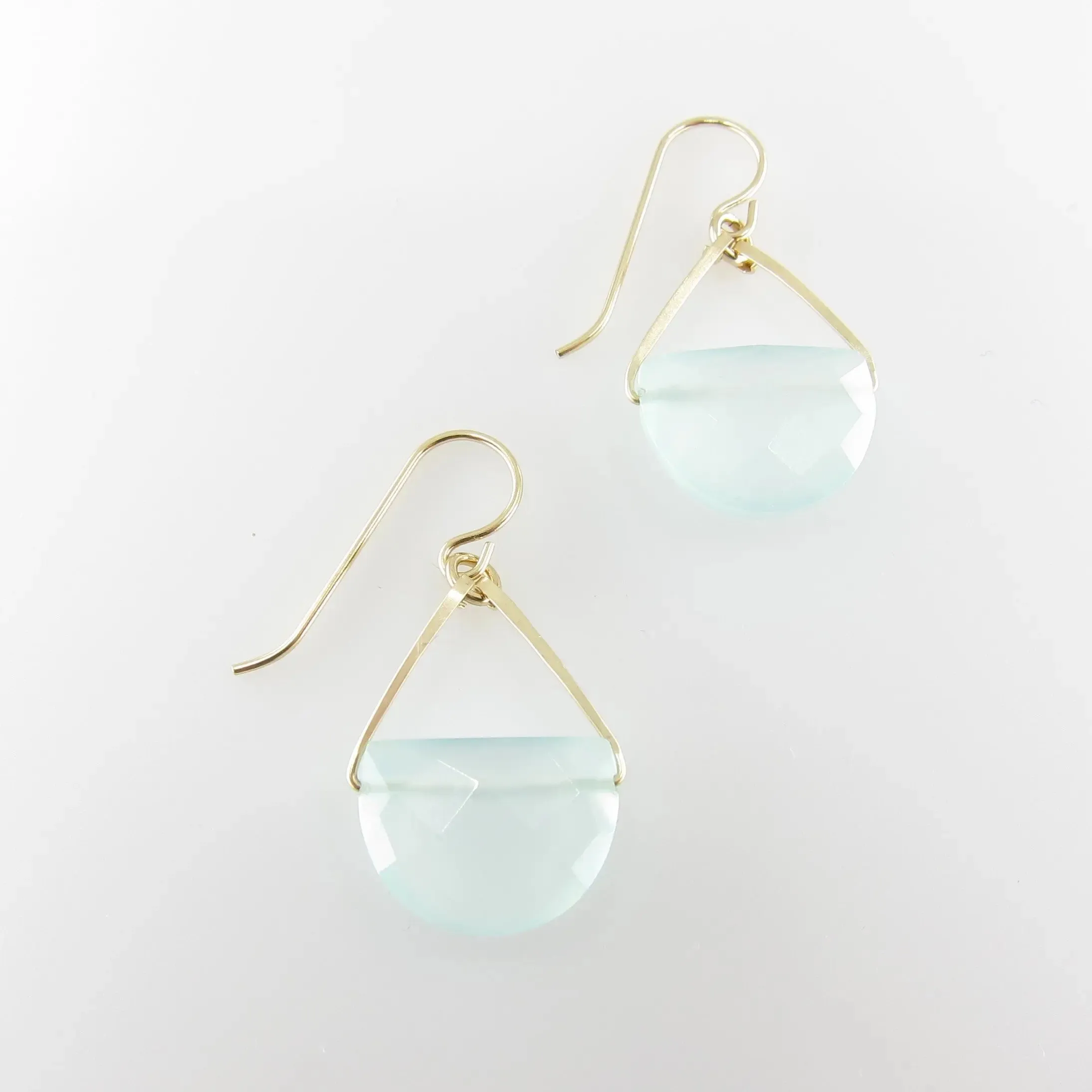 Forged Earrings with Aqua Chalcedony Half Moon Cut Gemstone