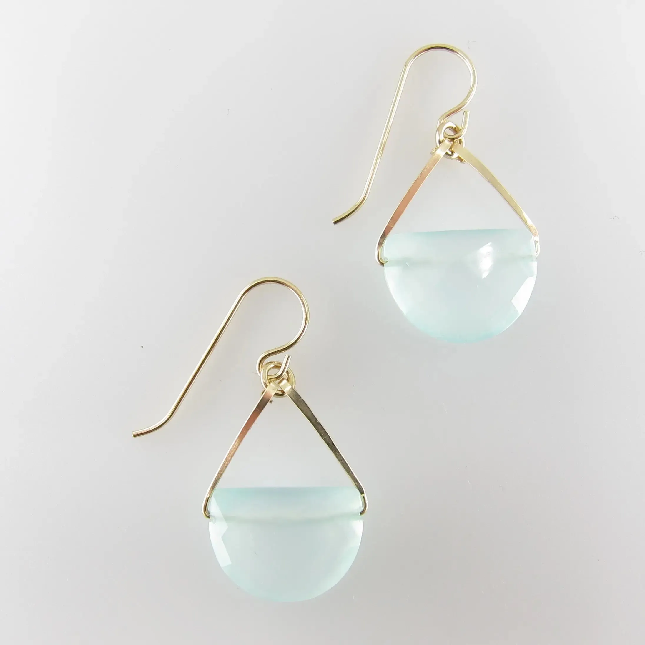 Forged Earrings with Aqua Chalcedony Half Moon Cut Gemstone