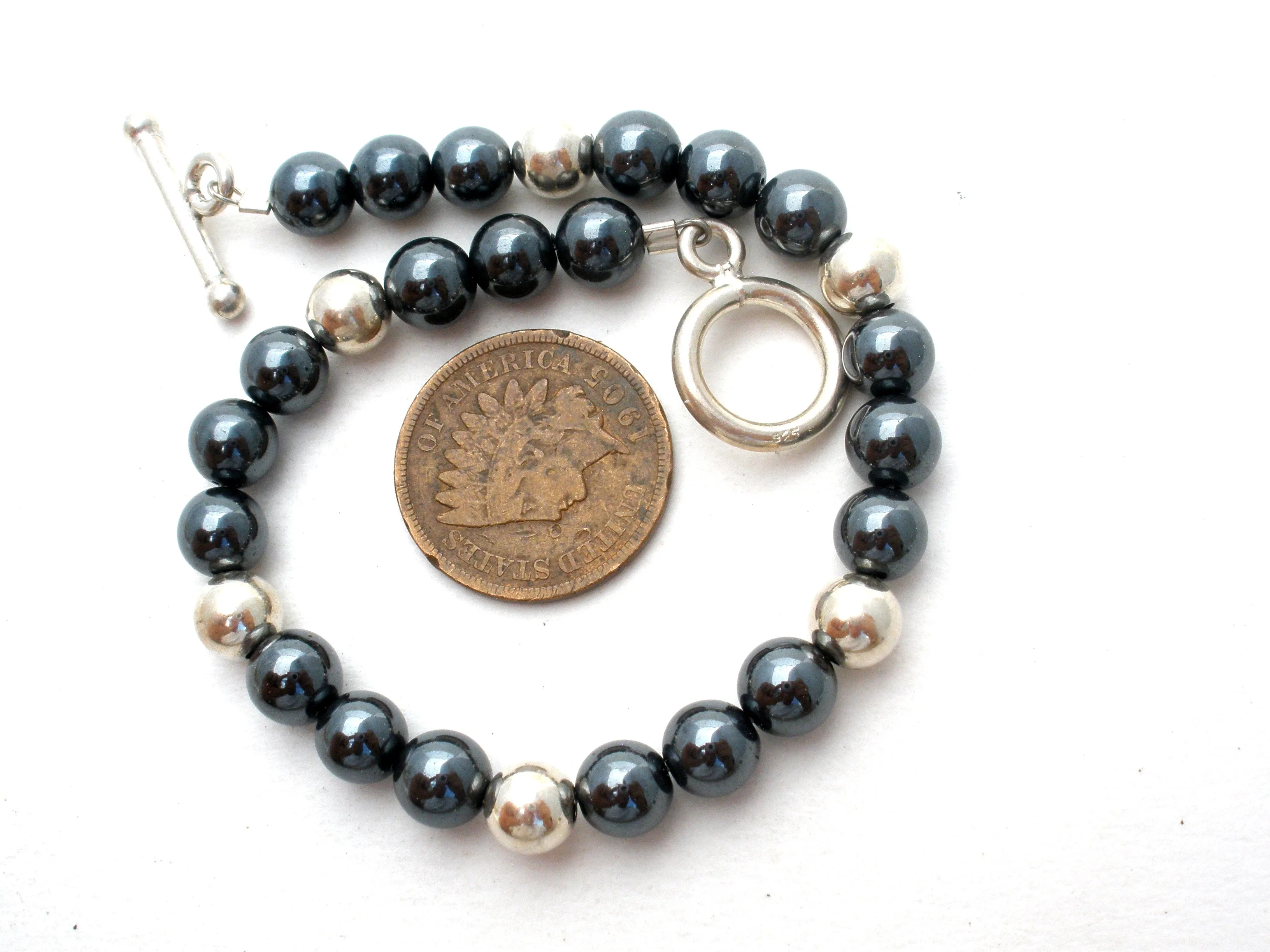 Hematite & Sterling Silver Bead Bracelet