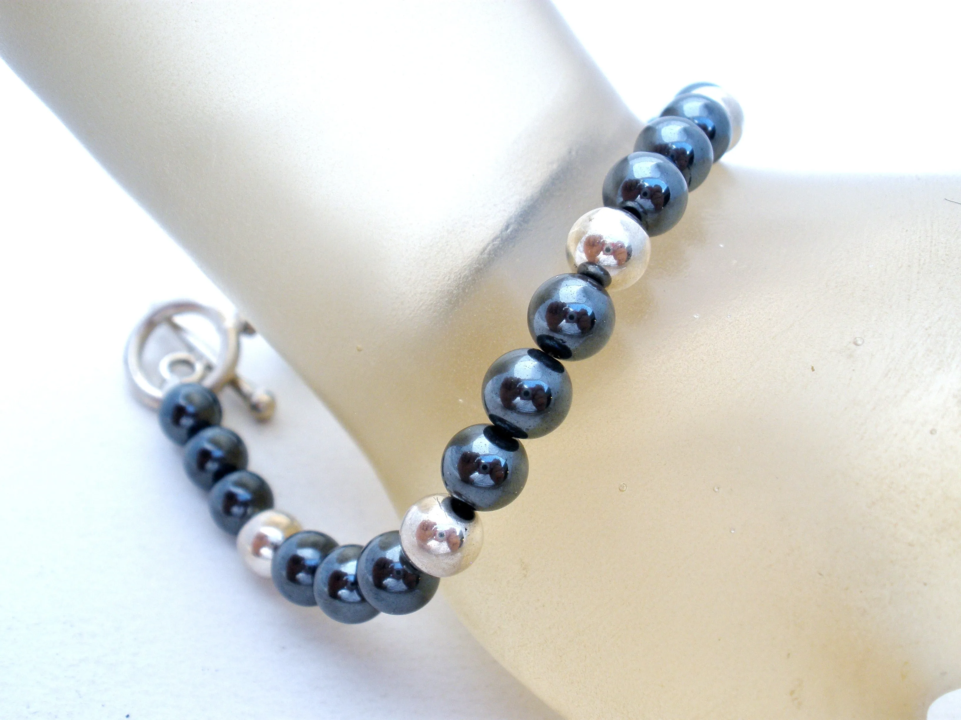 Hematite & Sterling Silver Bead Bracelet