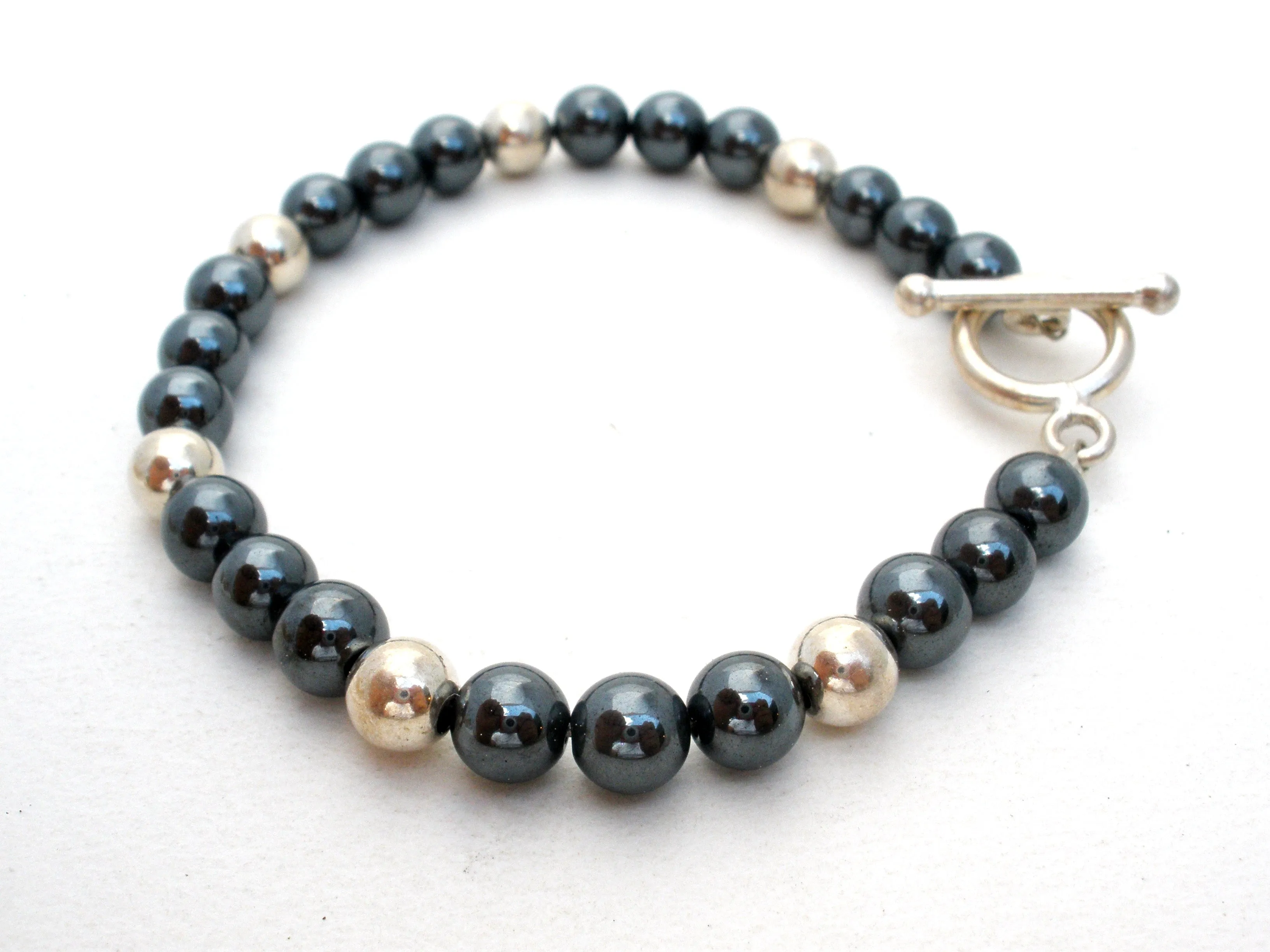 Hematite & Sterling Silver Bead Bracelet