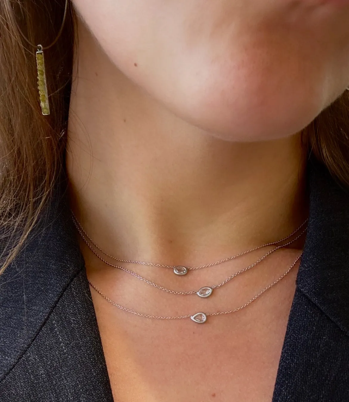 Platinum Rose Cut Marquise Diamond Necklace