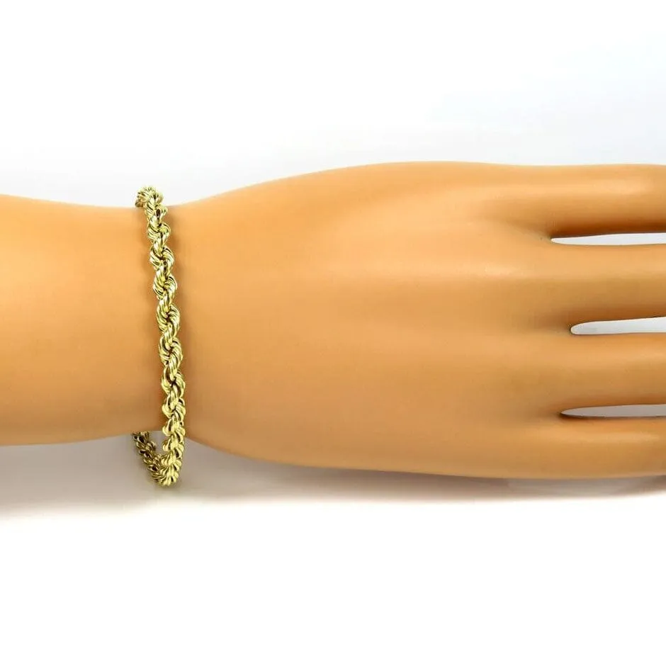 Real 10k Yellow Gold Rope Bracelet 4mm 8 Inch Men Women Diamond Cut on Sale