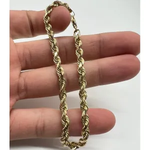 Real 10k Yellow Gold Rope Bracelet 4mm 8 Inch Men Women Diamond Cut on Sale