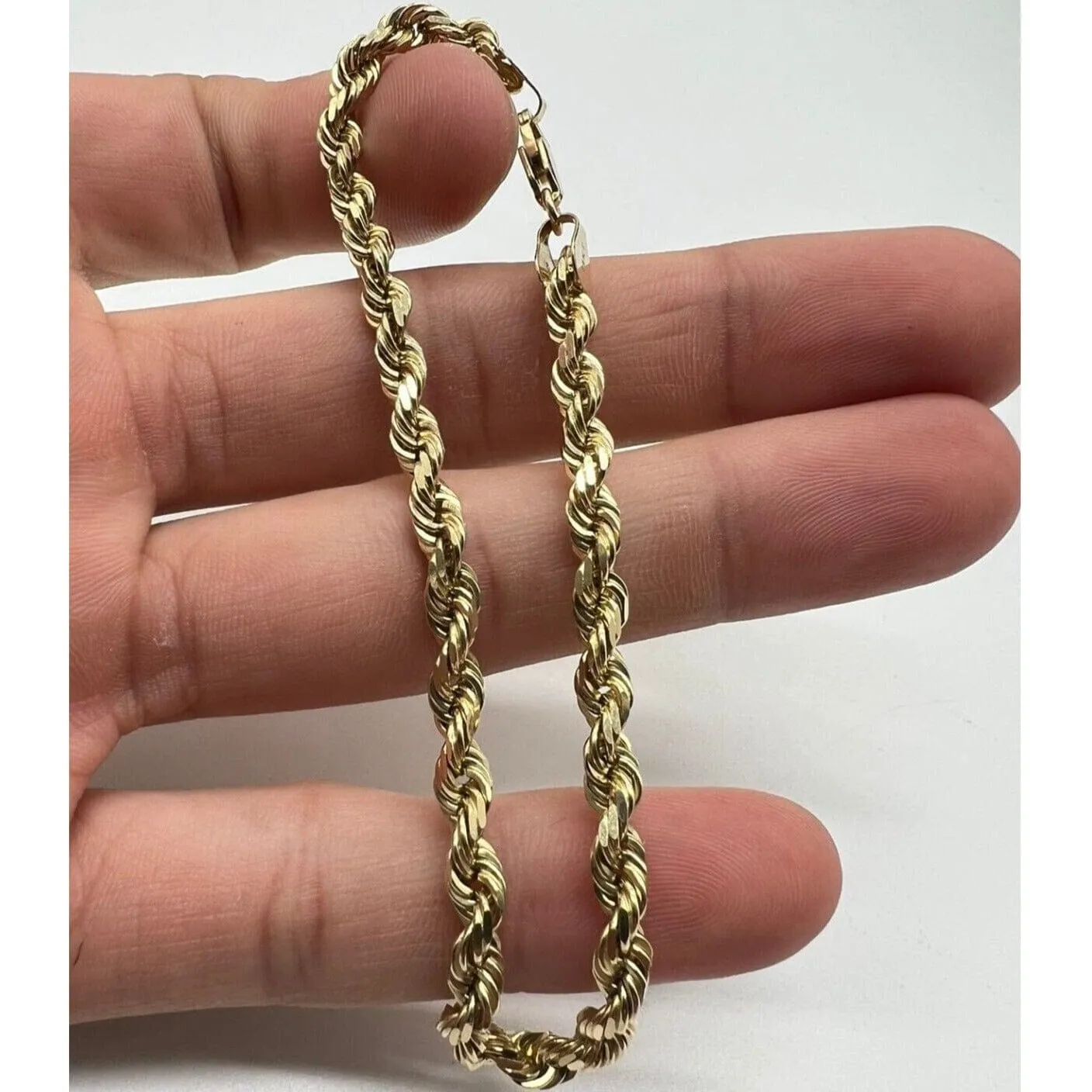 Real 10k Yellow Gold Rope Bracelet 4mm 8 Inch Men Women Diamond Cut on Sale