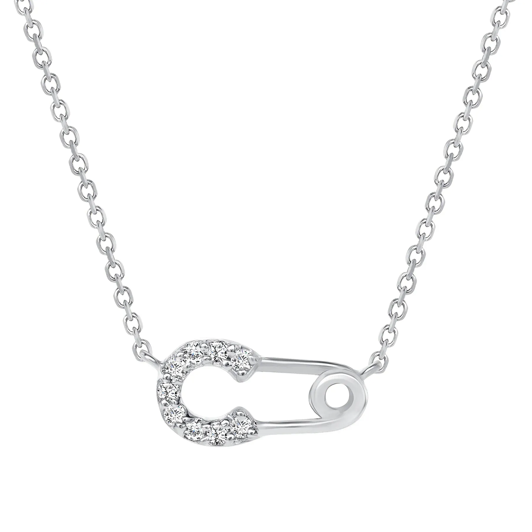 Round Diamond Safety Pin 14K Gold Pendant Necklace
