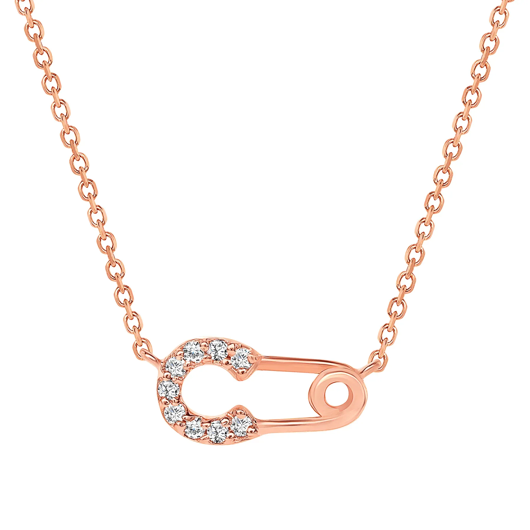 Round Diamond Safety Pin 14K Gold Pendant Necklace