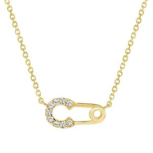 Round Diamond Safety Pin 14K Gold Pendant Necklace
