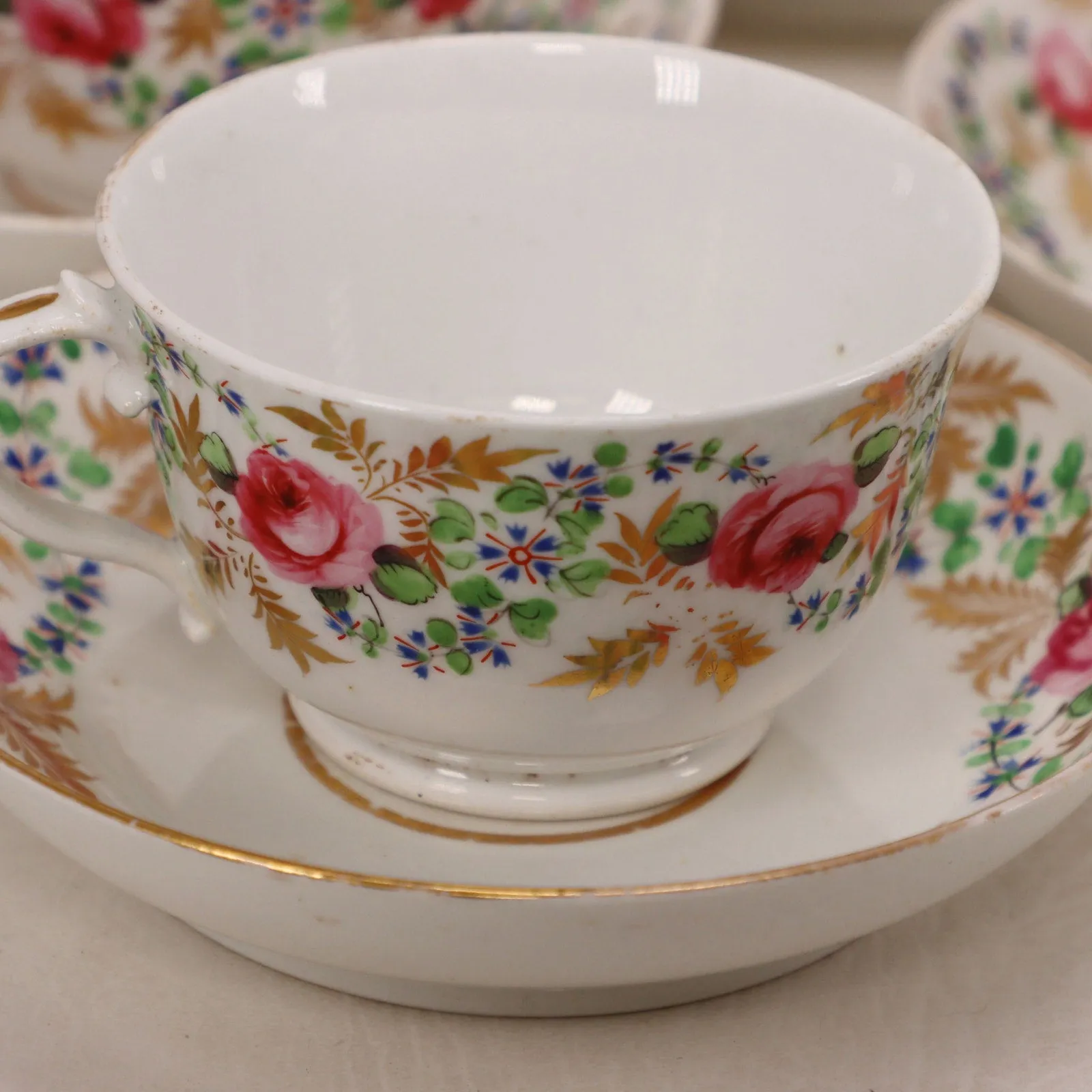Royal Crown Derby Rose Gold Tea Cup Saucer Set England Antique 1806 to 1820 mark