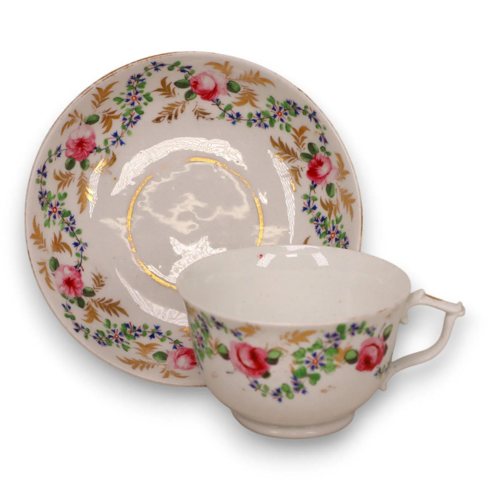 Royal Crown Derby Rose Gold Tea Cup Saucer Set England Antique 1806 to 1820 mark