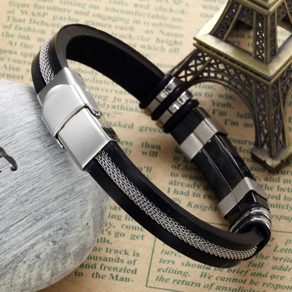 Silicone Bracelet for Men - Stainless Steel Bracelets - Casual & Sporty Jewelry for Men - Perfect Gift for Men - Christmas Gift for Men