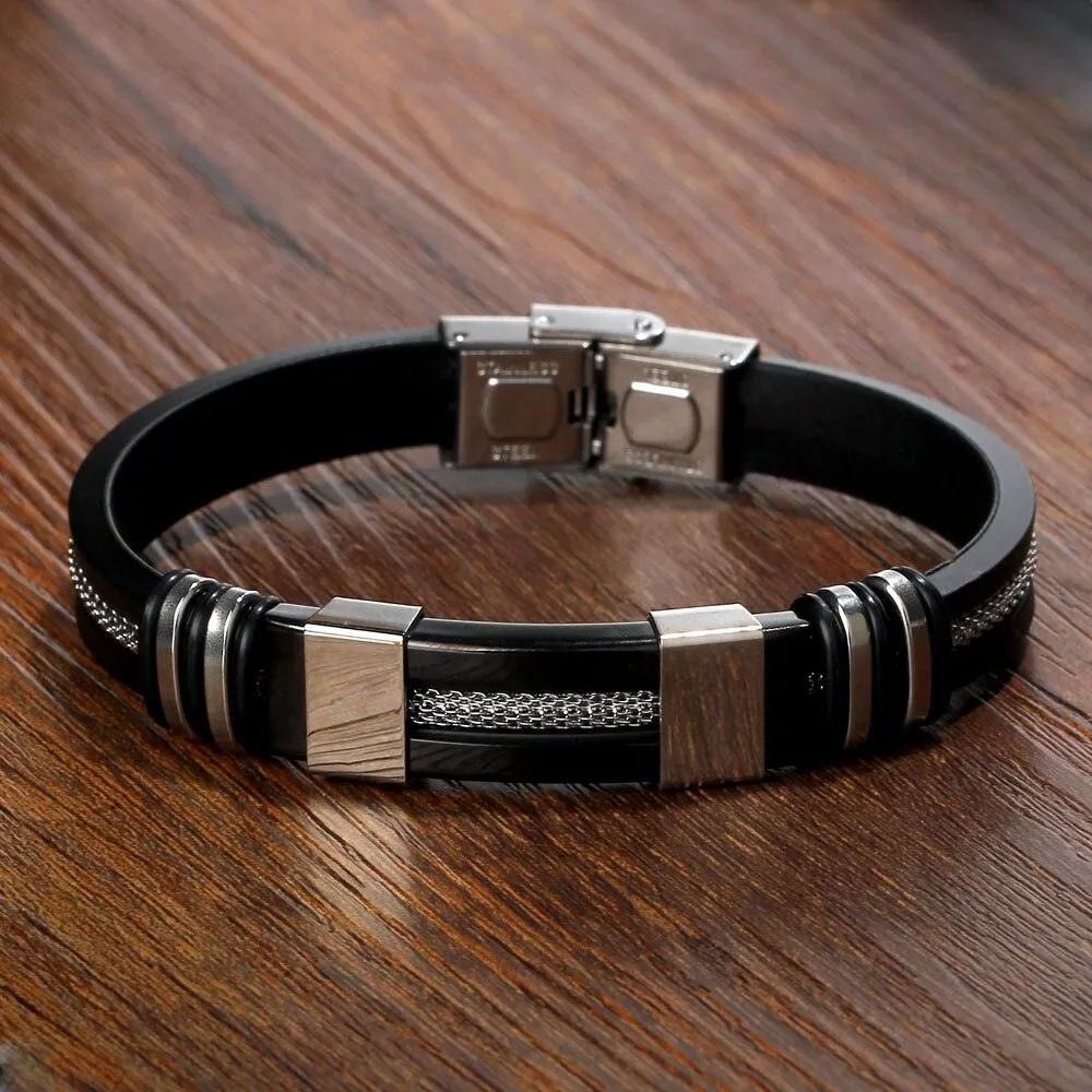 Silicone Bracelet for Men - Stainless Steel Bracelets - Casual & Sporty Jewelry for Men - Perfect Gift for Men - Christmas Gift for Men