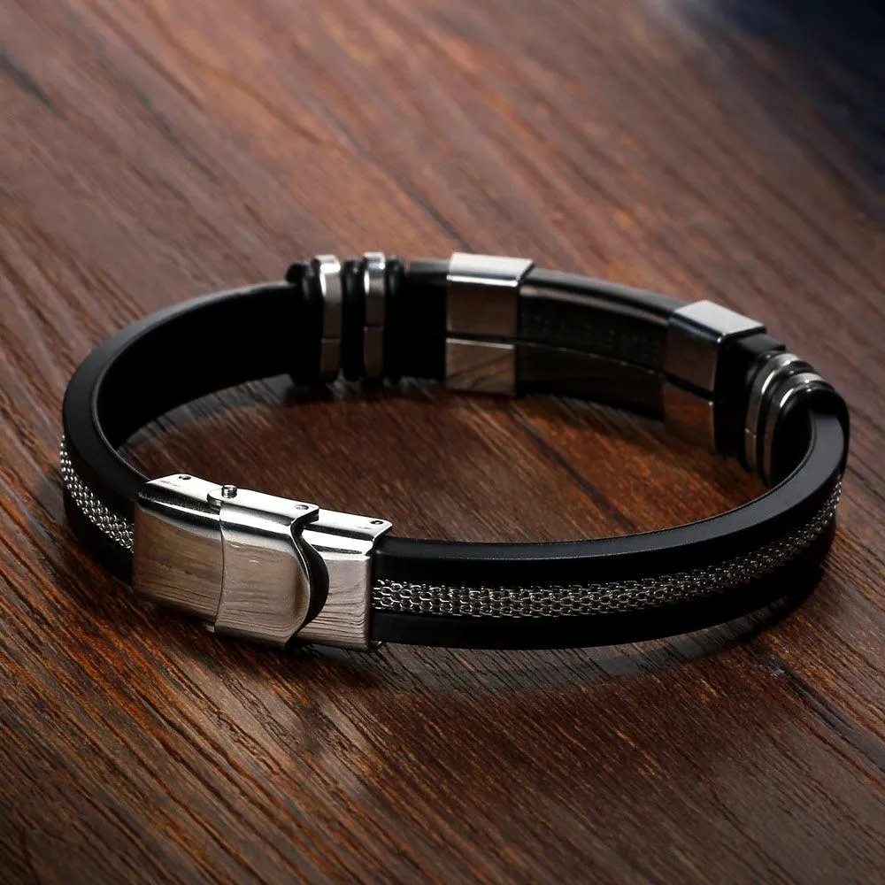 Silicone Bracelet for Men - Stainless Steel Bracelets - Casual & Sporty Jewelry for Men - Perfect Gift for Men - Christmas Gift for Men