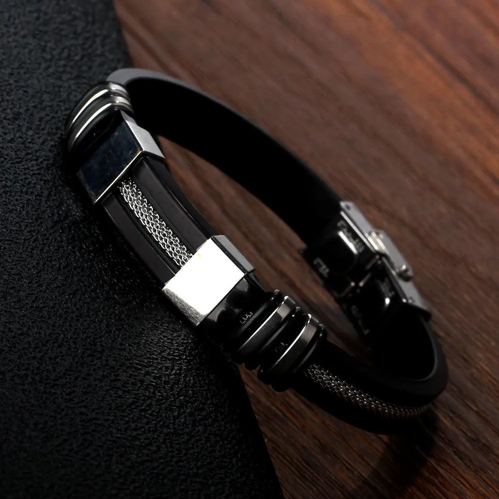 Silicone Bracelet for Men - Stainless Steel Bracelets - Casual & Sporty Jewelry for Men - Perfect Gift for Men - Christmas Gift for Men