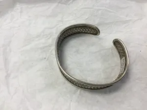 Silver Cuff Wide Bracelet with Braid Design