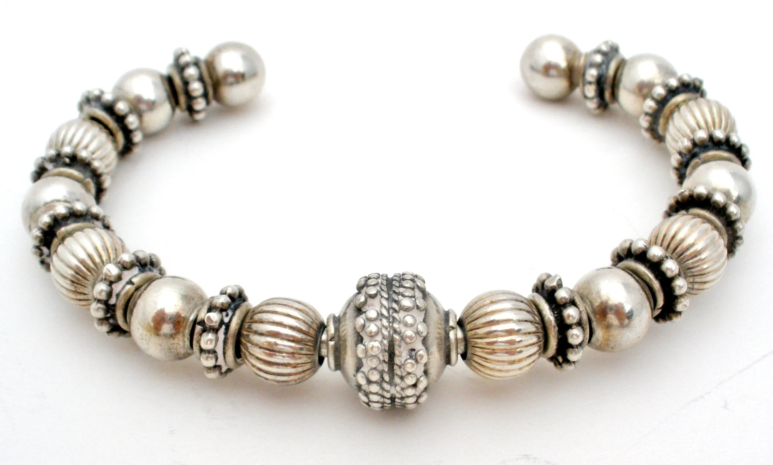 Sterling Silver Beaded Cuff Bracelet Vintage