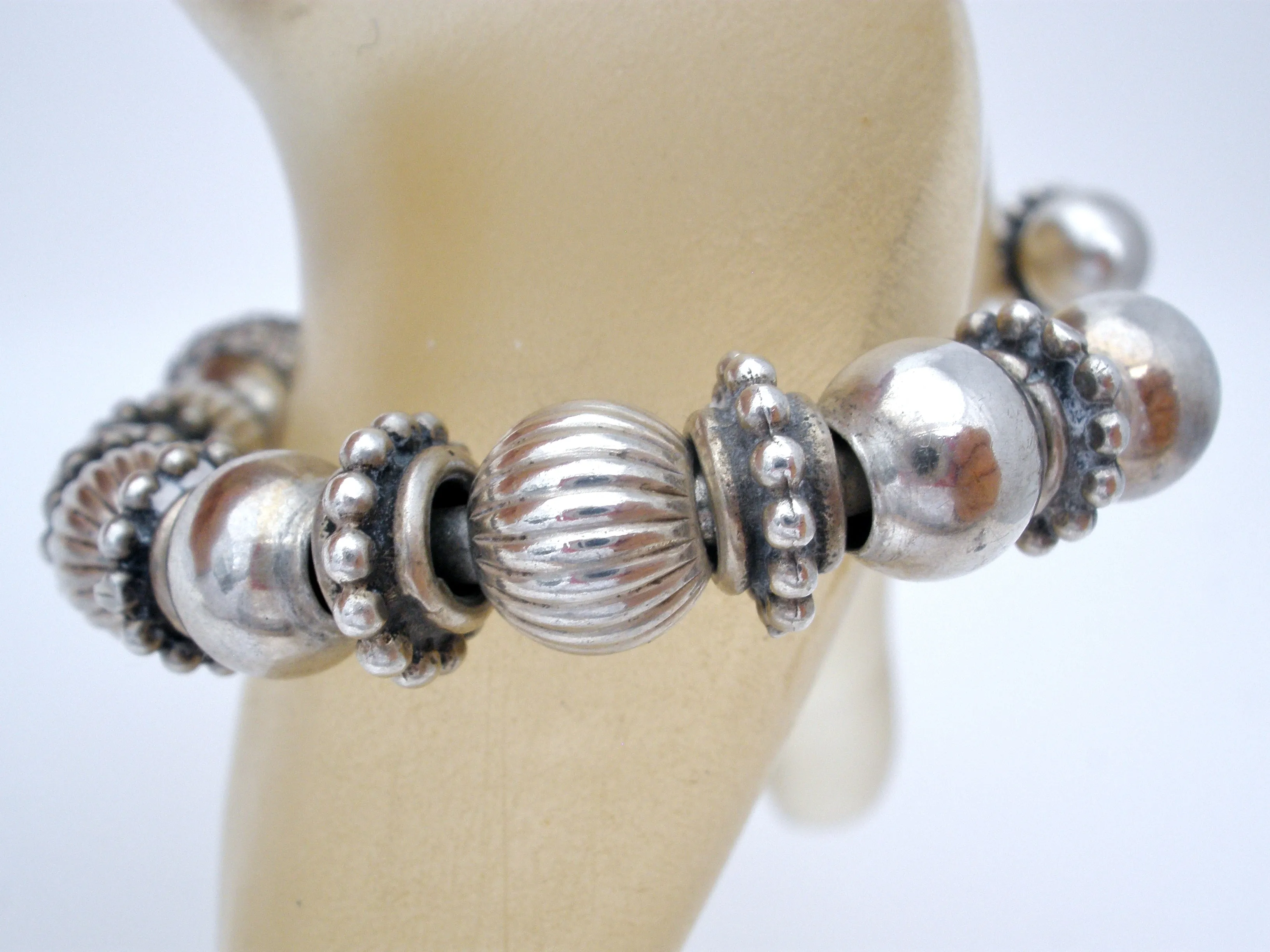 Sterling Silver Beaded Cuff Bracelet Vintage