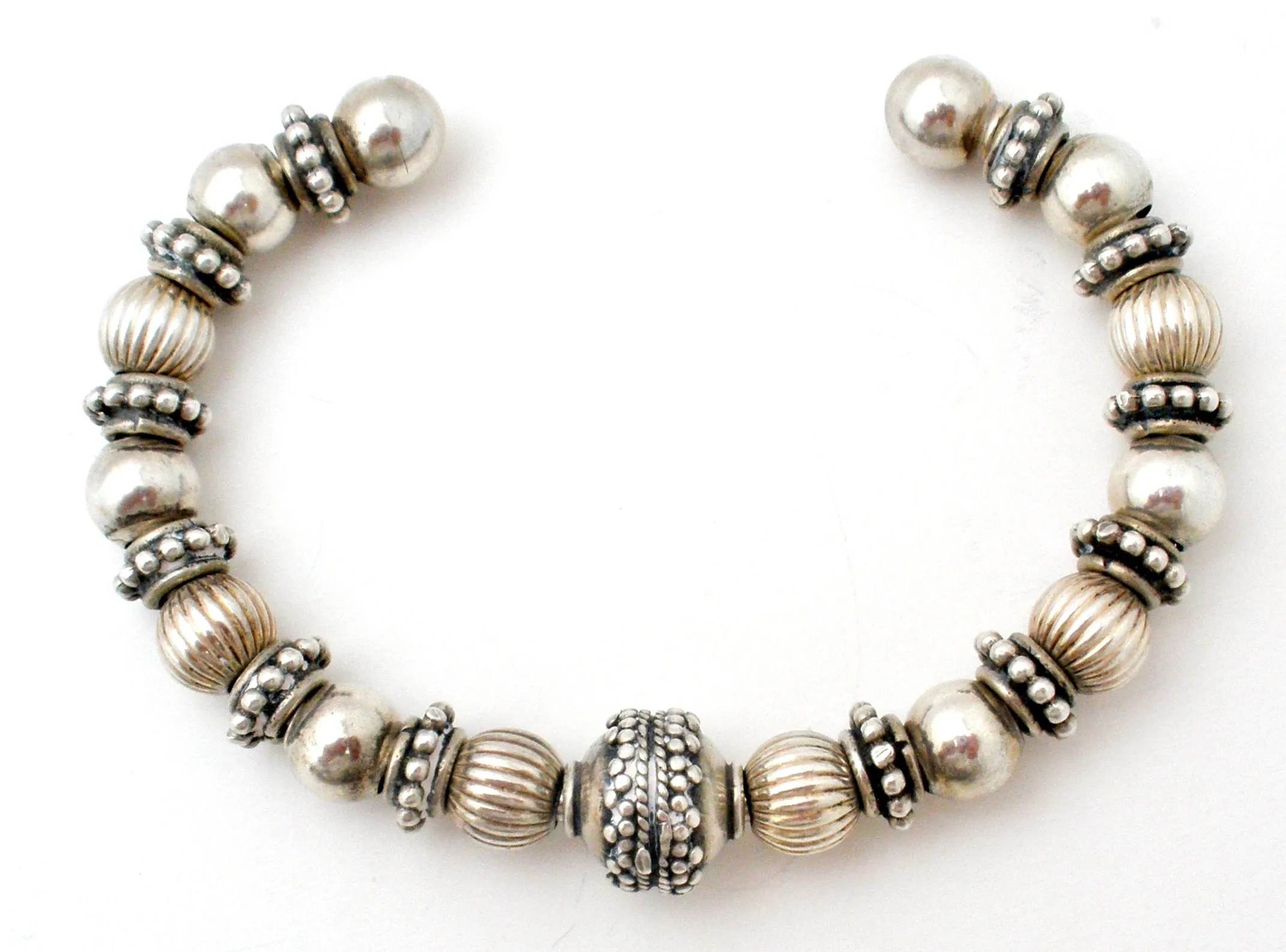 Sterling Silver Beaded Cuff Bracelet Vintage