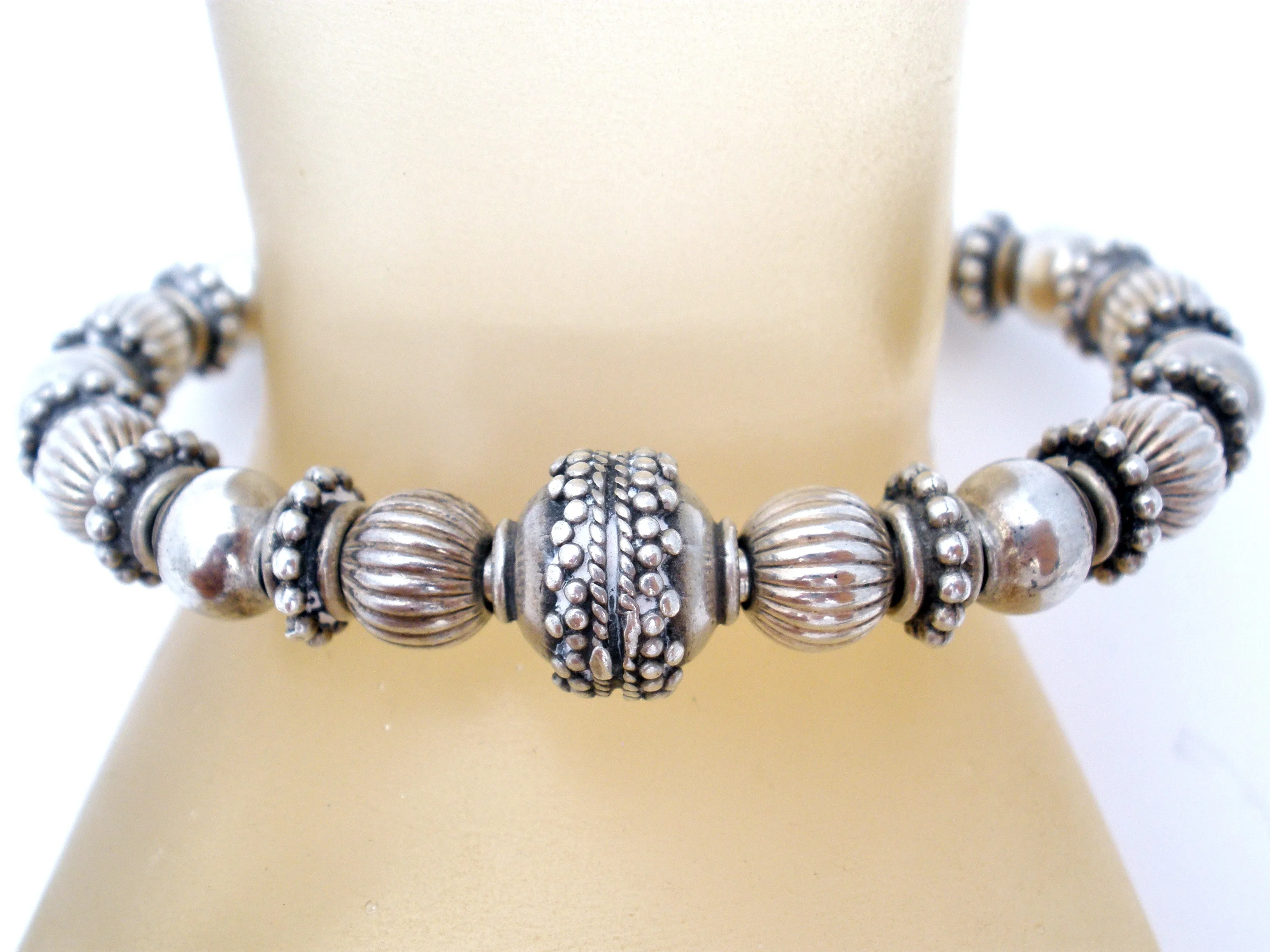Sterling Silver Beaded Cuff Bracelet Vintage
