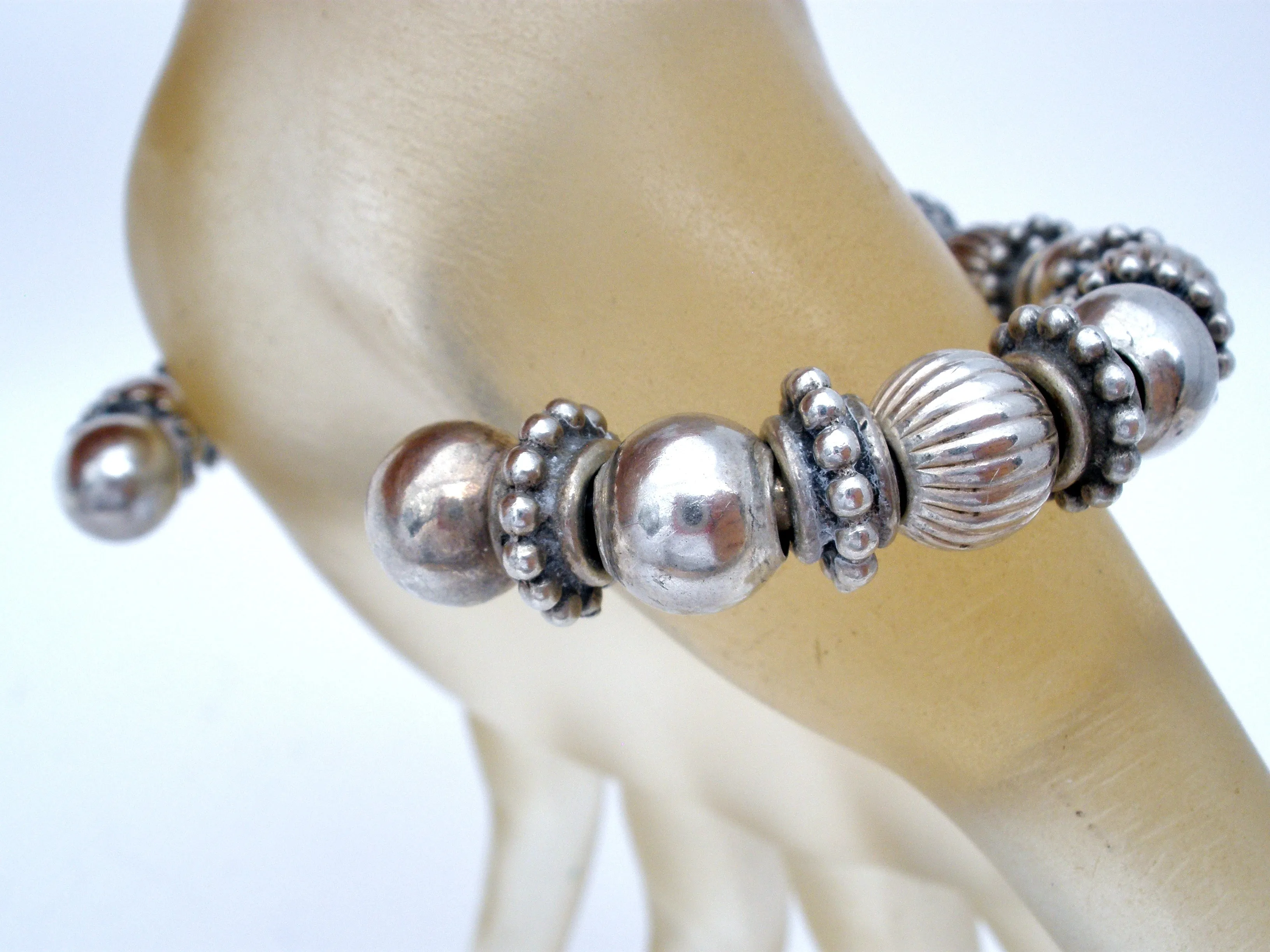 Sterling Silver Beaded Cuff Bracelet Vintage