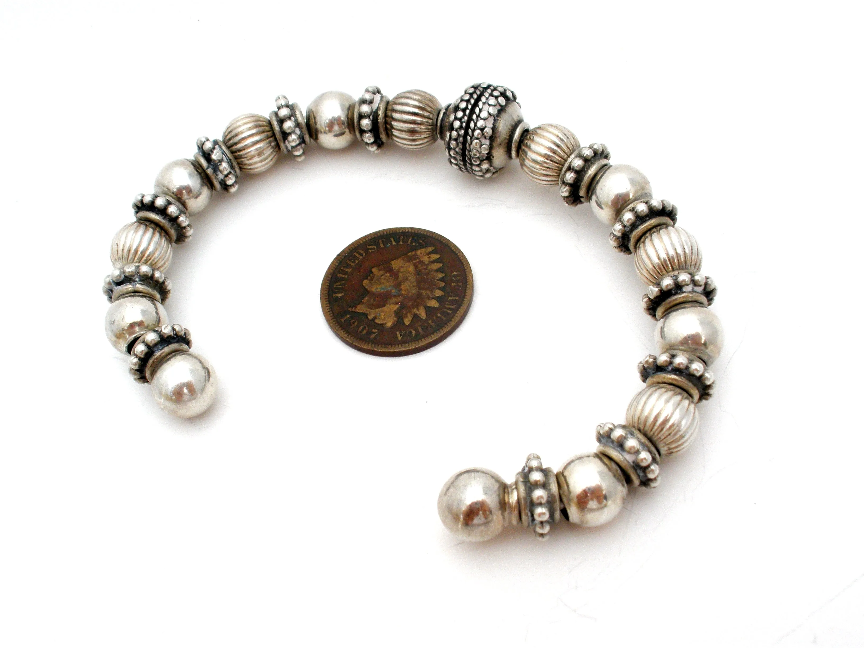 Sterling Silver Beaded Cuff Bracelet Vintage