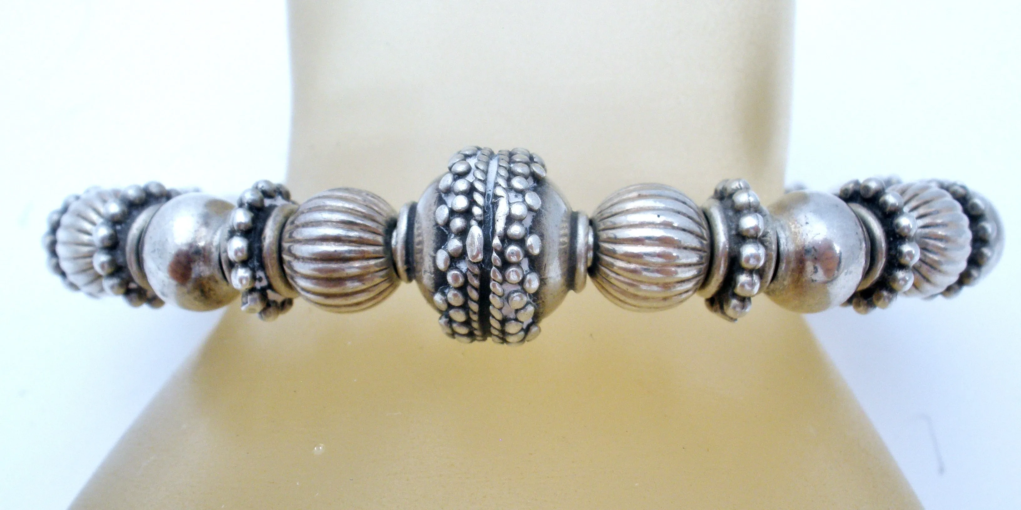 Sterling Silver Beaded Cuff Bracelet Vintage